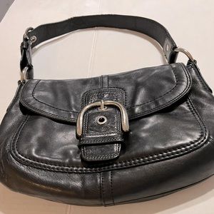 Coach Black Luxury Soft Leather Buckle Flap Shoulder Bag